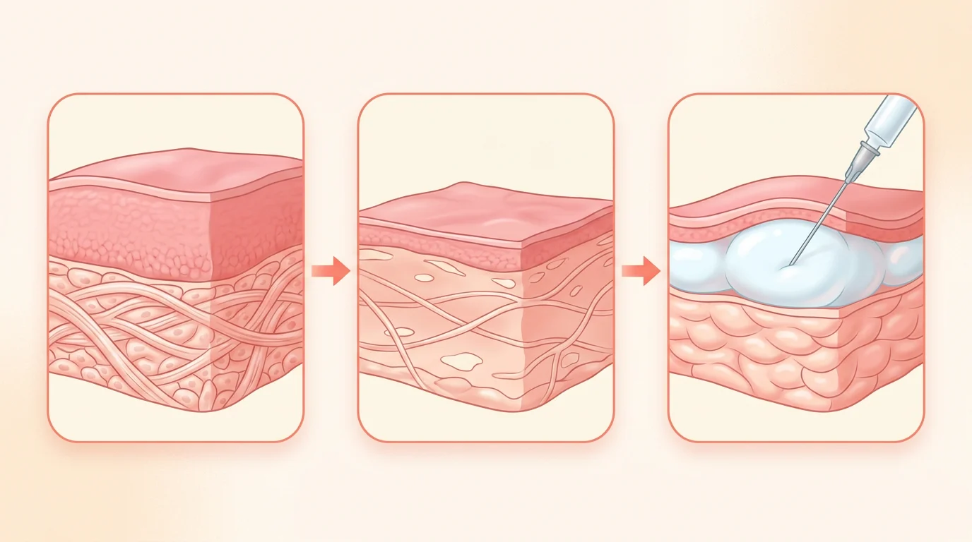 Three steps showing how filler adds volume to the vaginal wall
